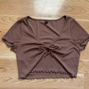 SHEIN Brown Crop Top with Bow Detail
